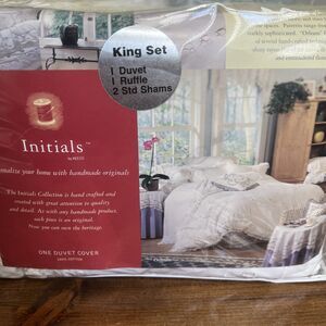 VTG NEW Initials By Keeco King Duvet Cover Set Handmade White Cotton “Orleans”